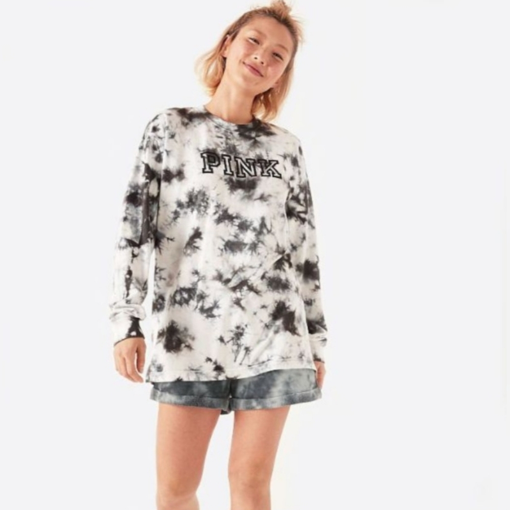 PINK Victoria's Secret Tie-Dye Long Sleeve Top - Black and White XL